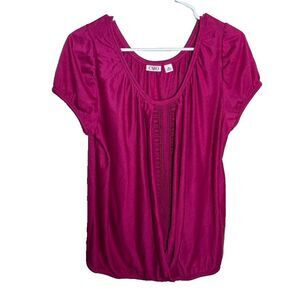 Cato Blouse Women's XL Round Neck Short Sleeve Solid Lace Puff Sleeve Shirt Top